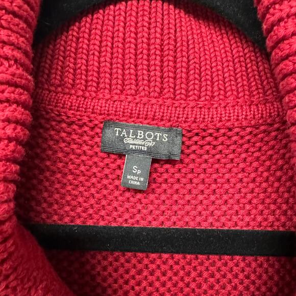 Talbots Womens Cherry Red Faux Wrap V Neck Pullover Sweater Chunky Knitted SP - Picture 5 of 8